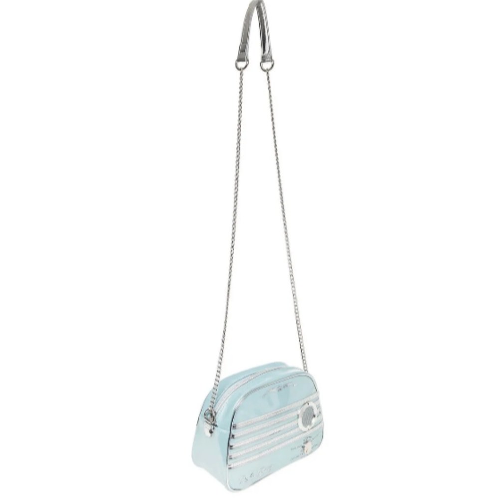 New! BETSEY JOHNSON Blue Silver Vintage Radio Waves Crossbody Shoulder Bag Purse - Picture 5 of 15